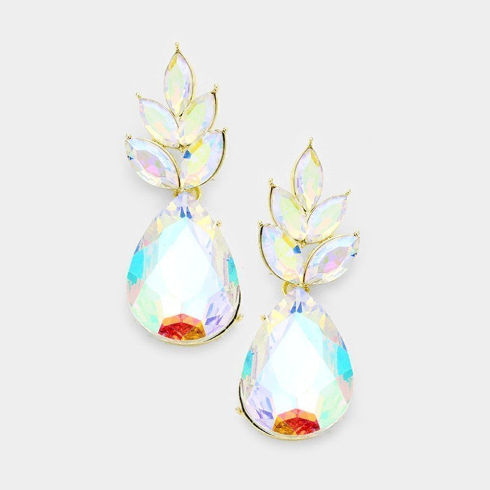 Marquise Abalone Crystal Cluster Teardrop Earrings